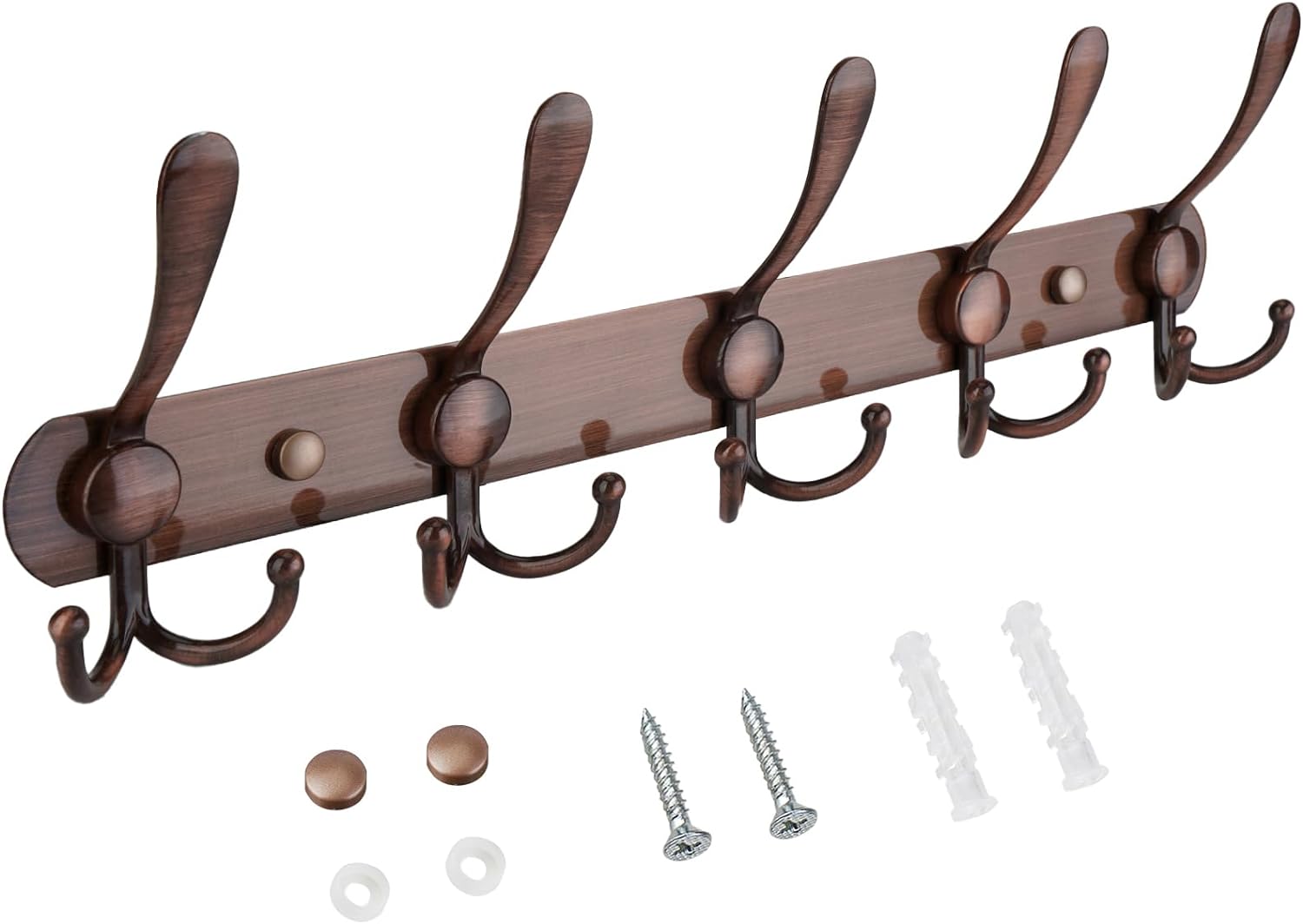 TICONN Wall Mounted Coat Rack, Five Heavy Duty Tri Hooks All Metal Construction for Jacket Coat Hat in Mudroom Entryway (Antique Bronze, 1-Pack)