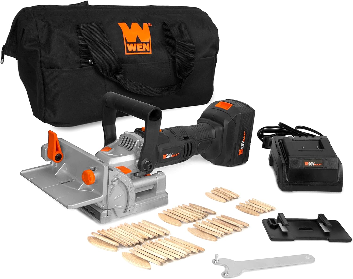 WEN+Cordless+Plate+and+Biscuit+Joiner+Kit+with+20V+Max+4.0Ah+Battery+and+Charger+(20648)