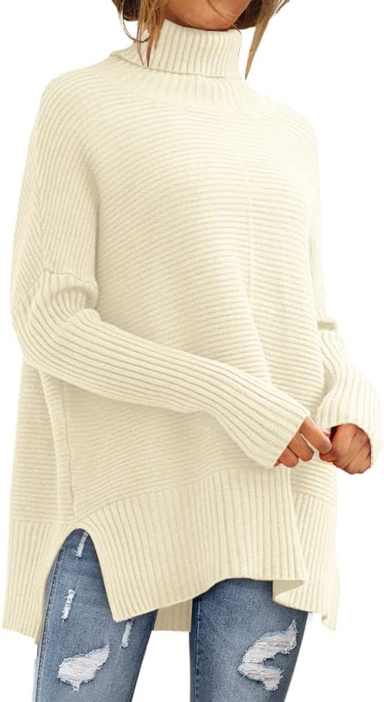 LILLUSORY Women's Oversized Turtleneck Sweaters 2024 Fall Batwing Sleeve Ribbed Tunic Sweater