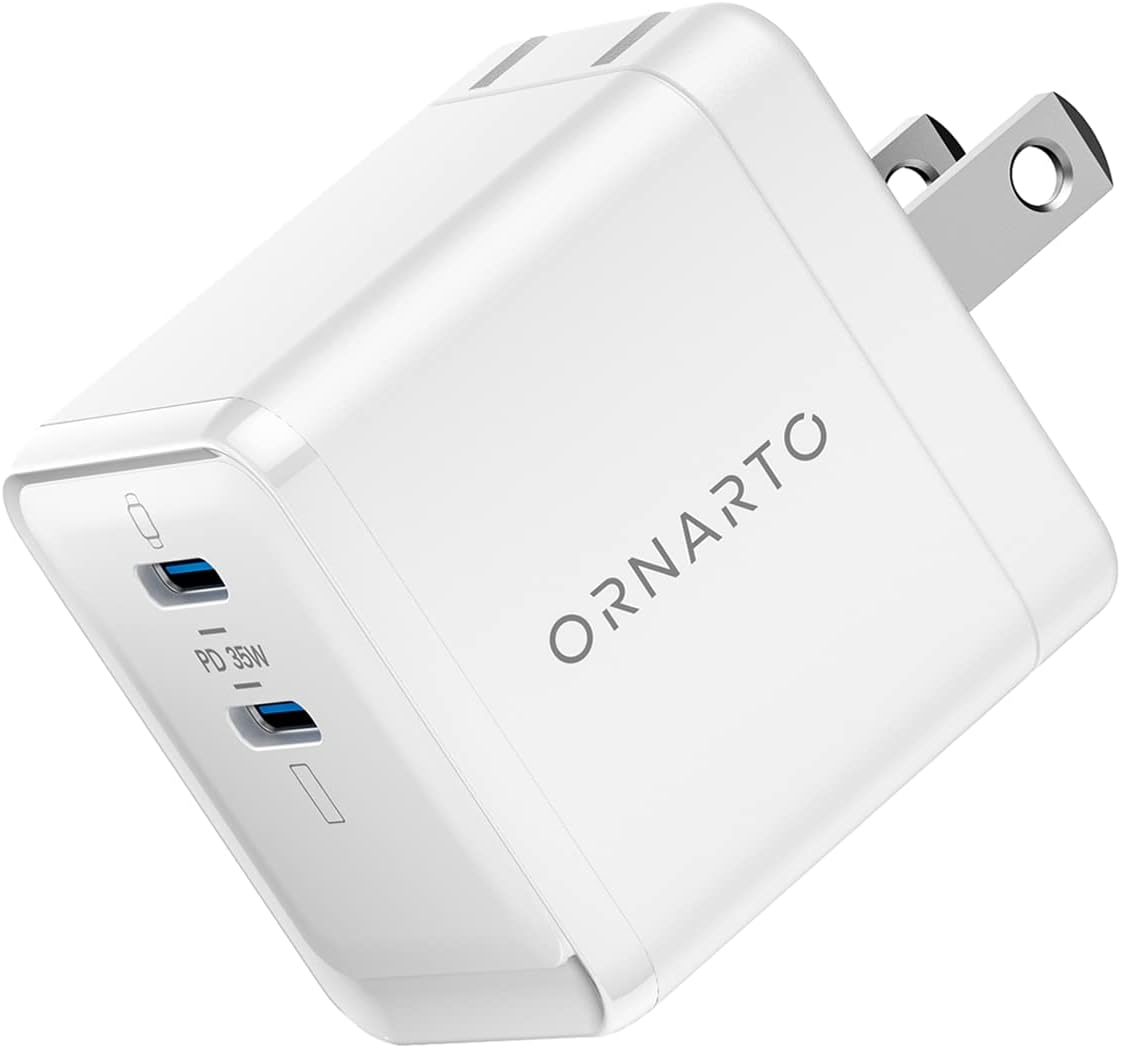 ORNARTO USB C Wall Charger Block, 35W Double Port Type C PD 3.0 GaN Foldable Power Adapter Fast Charging for iPhone 15/14/13/12/11 Pro Max Plus Mini, for iPad, for AirPods, for Samsung, for Google