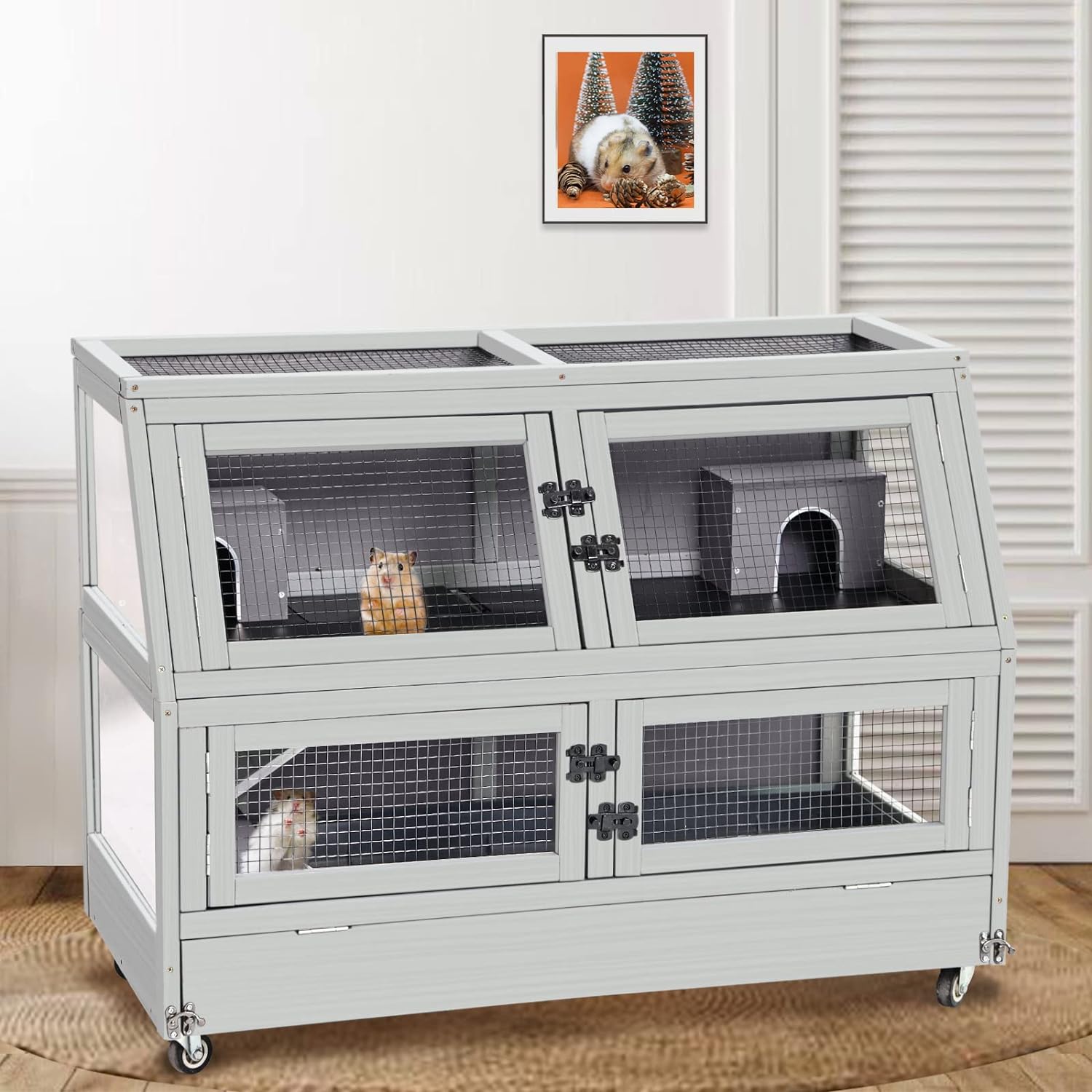 Guinea Pig Cages Anti-Chewing Hamster Cage 2 Story Large Platform Small Animal Cages with Chewing Toy, Food Bowl, Hideout and 2.36Deeper Plastic Tray