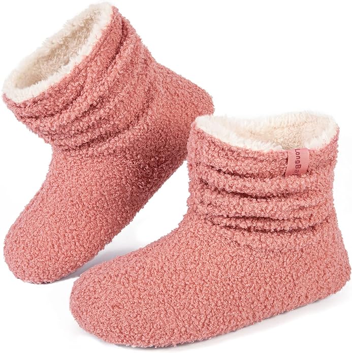 LongBay Womens Warm Curly Fur Bootie Slippers Comfy Plush Fleece Boots Memory Foam House Shoes