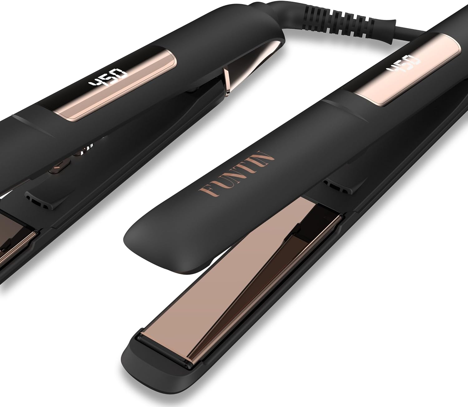 FUNTIN S10 Hair Straightener, Flat Iron - 100% Pure Titanium Flat Iron for straightening Curls Ion 2 in 1 Inside 1 Inch (Black Rose Golden)