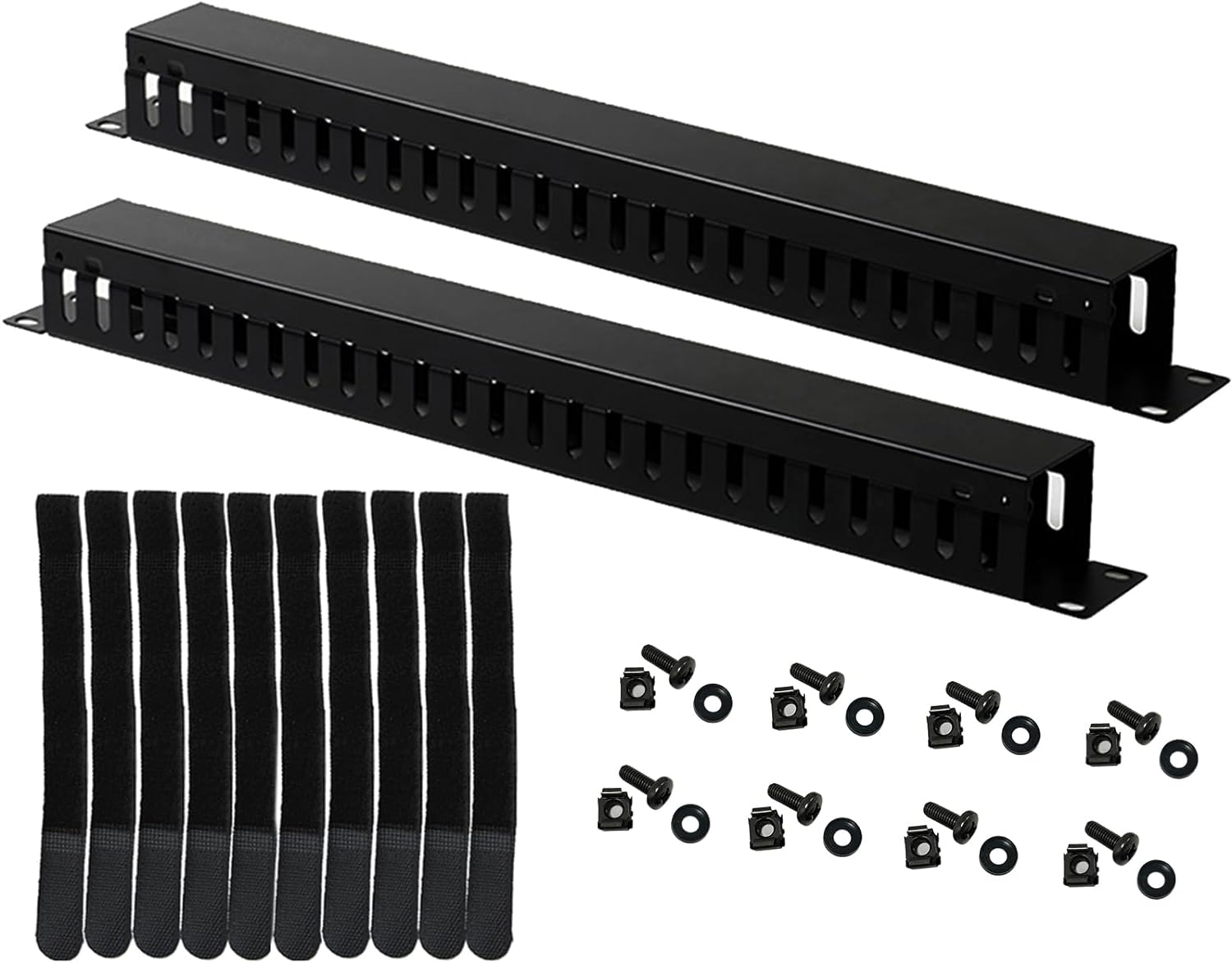 2-Pack 19 Inch 1U Cable Management Horizontal Cable Rack Mount Manager with mounting Screws for Service Rack Cabinet 24 Slot with Cover