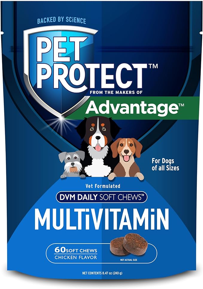 Elanco Animal Health Pet Protect from The Makers of Advantage Vet-Formulated Daily Multivitamin for Dogs | 60 Chews with Vitamins