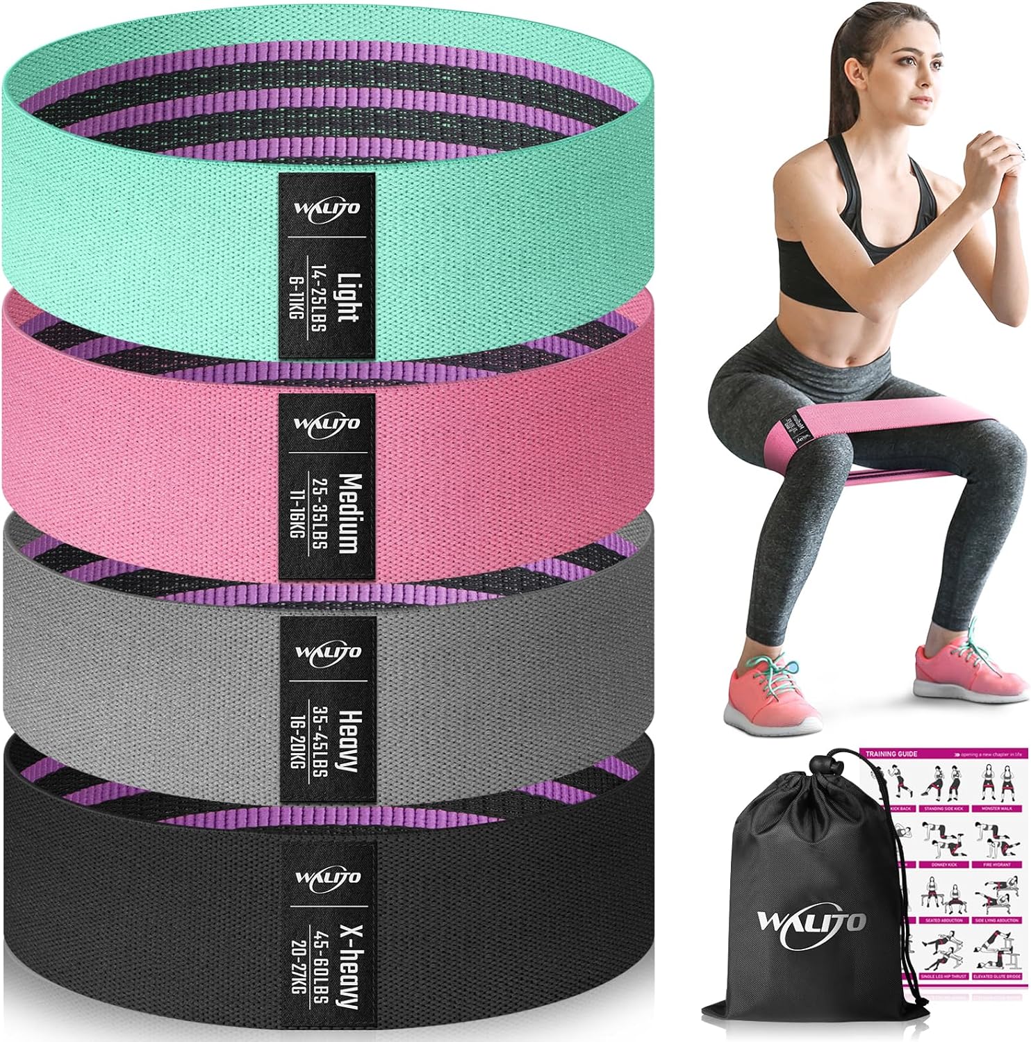 WALITO Resistance Bands for Legs and Butt, Fabric Exercise Loop Bands Yoga, Pilates, Rehab, Fitness and Home Workout, Strength Bands for Booty