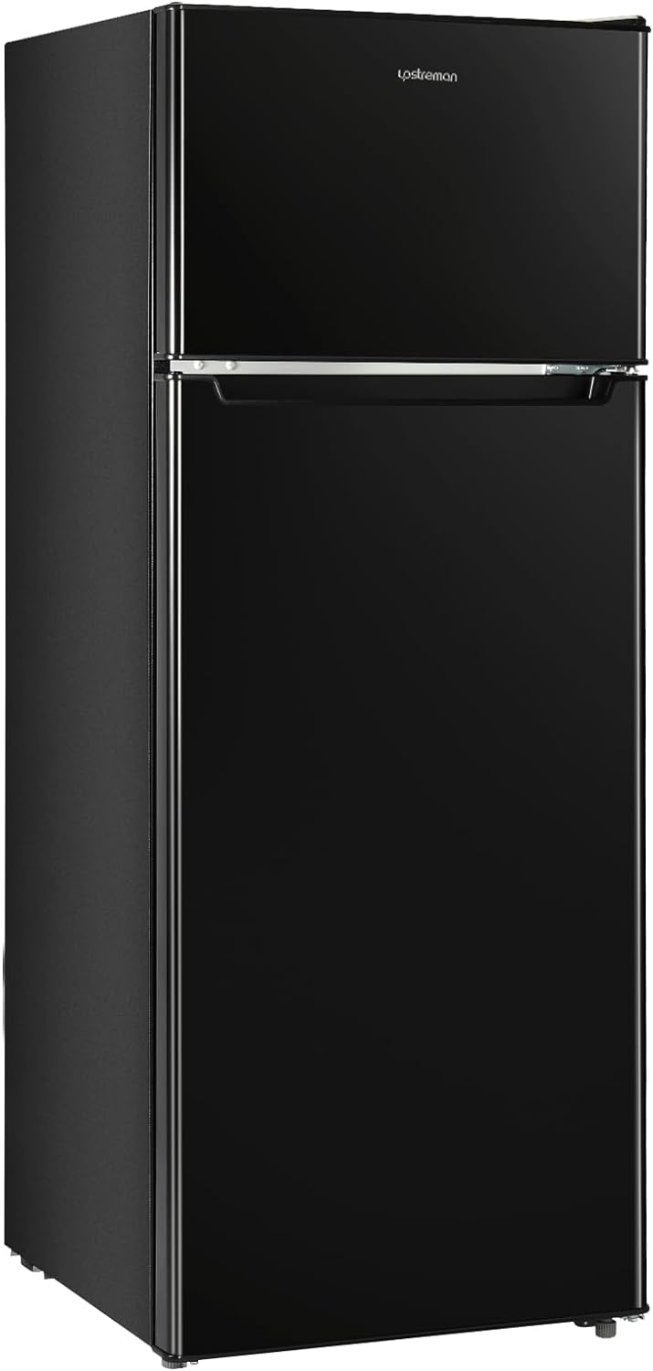 Upstreman 7.7 Cu.Ft. Double Door-Apartment Size Fridge with Large Capacity Top Freezer, Adjustable Thermostat Control, Reversible Door Swing,BlackBD75