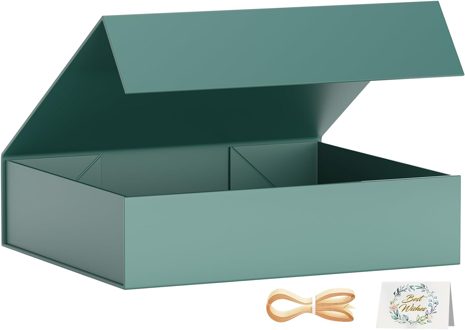 PSHVYM Gift Boxes with Lids, 11.5x7.8x3 In Forest Green Gift Box for Presents Magnetic Closure for T-Shirts, Gloves, Scarves, Books, Baby Clothes, Robes Clothing Gift Wrap, Contains Card, Ribbon