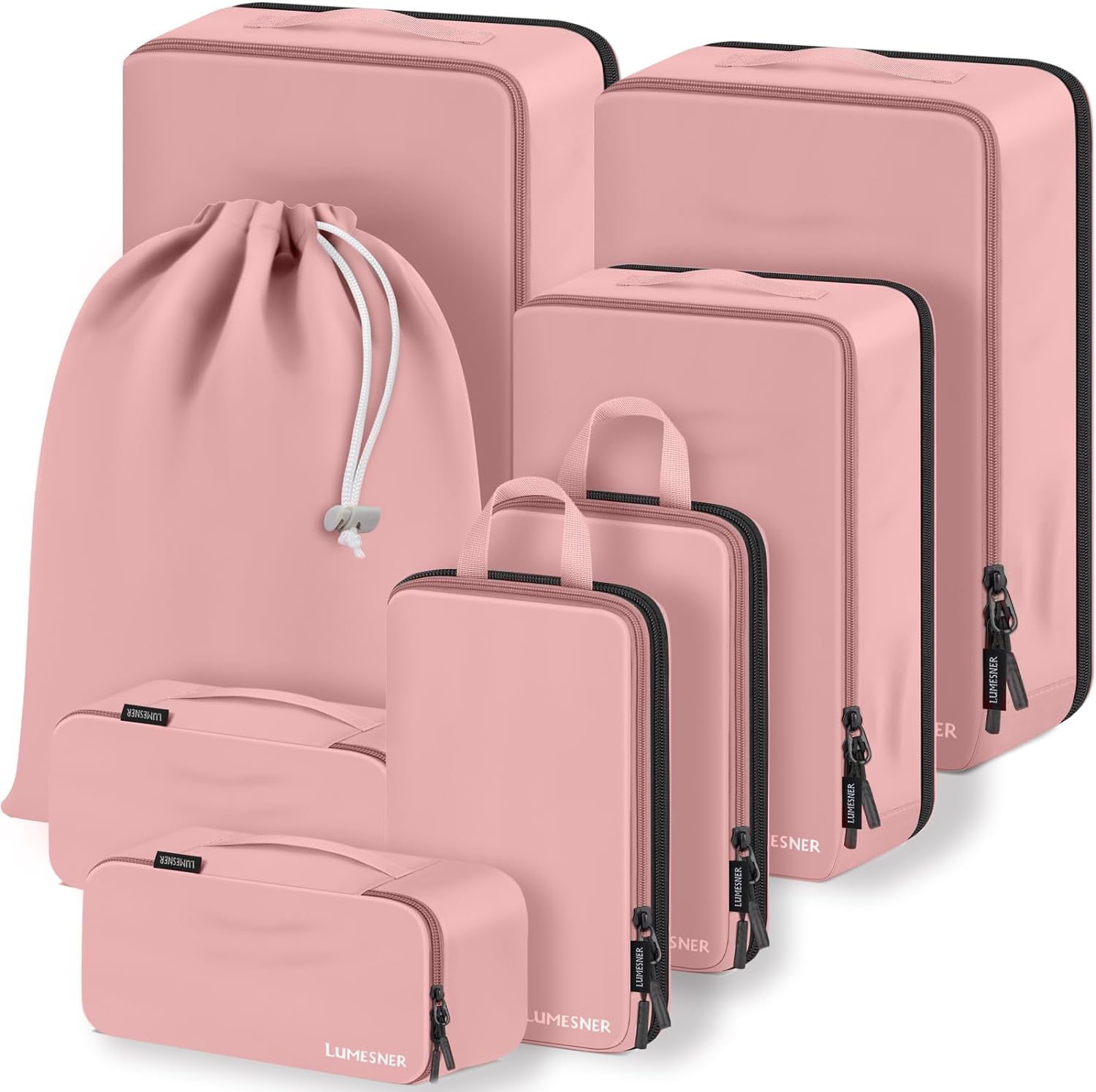 Compression Packing Cubes, Lumesner 8 Set Travel Packing Cubes for Carry on Suitcases, Compression Suitcase Organizers Bag Set & Travel Cubes (8-piece, Pink)