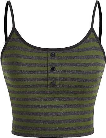 SOLY HUX Women's Striped Cami Crop Top Button Front Spaghetti Strap Summer Tops