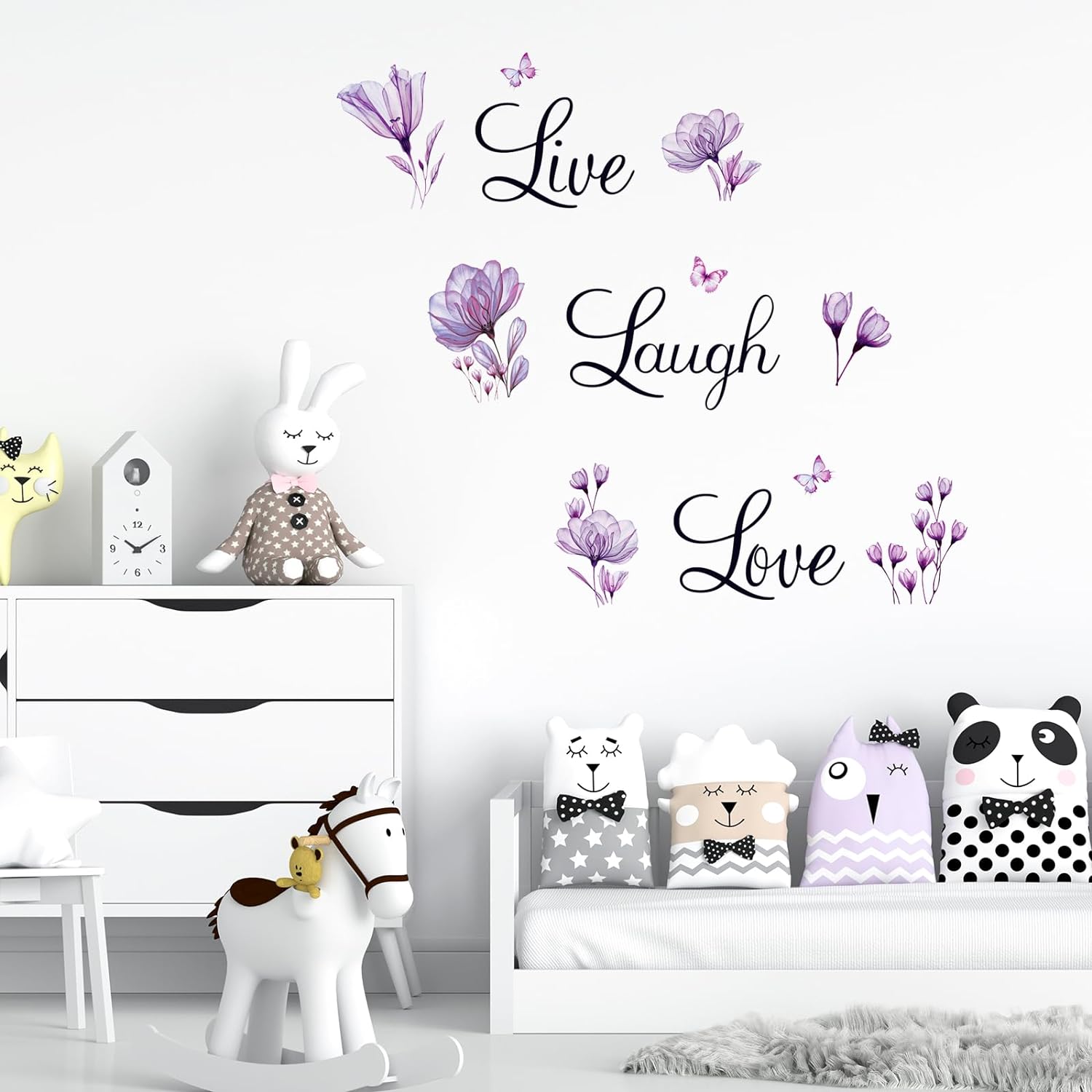 Lchen Live Laugh Love Wall Decal PVC Violet Flower Removable Bathroom Wall Decal Home Decoration(Live05)