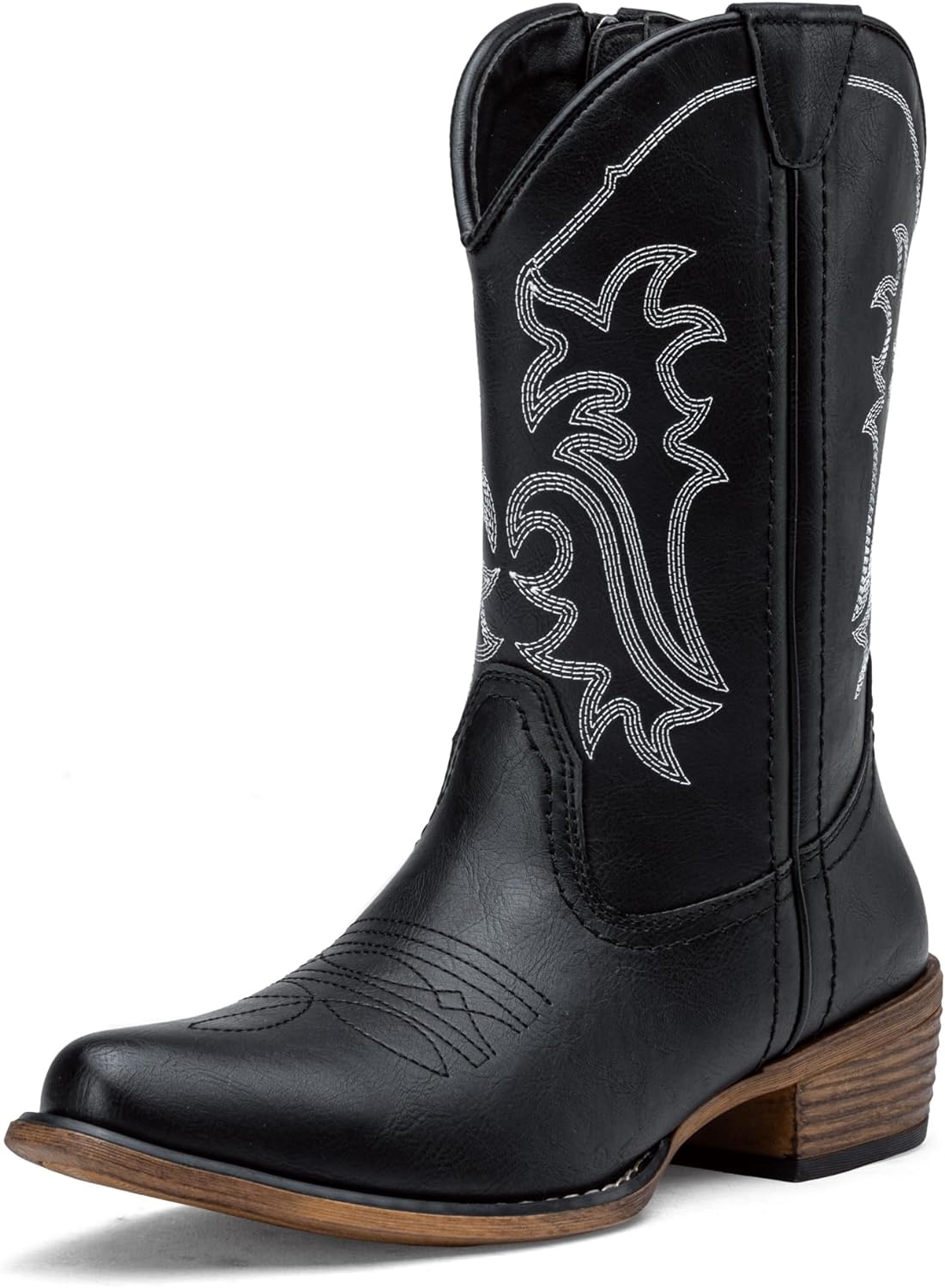 Jeossy Women' 9806 Cowboy Boots, Western Cowgirl Mid-Calf Pull on Round Toe Embroidered Boots with Inside Zipper