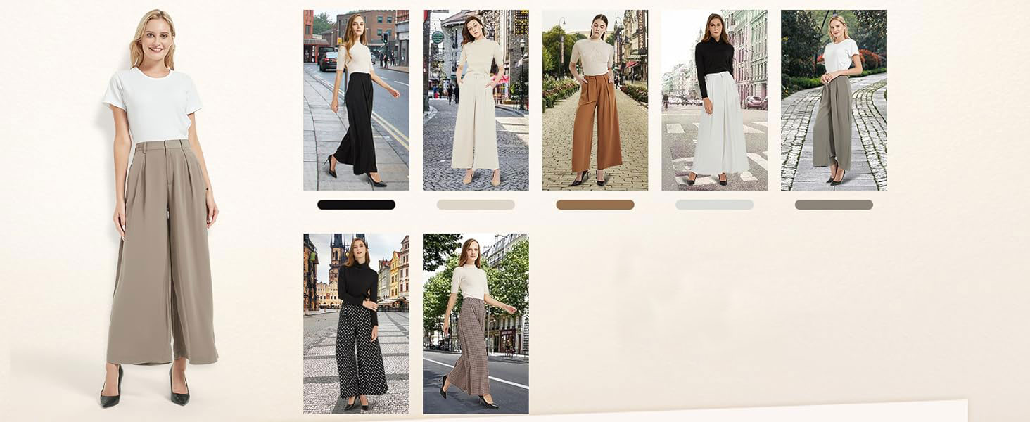 Tronjori Women High Waist Casual Wide Leg Long Palazzo Pants Trousers Regular Size