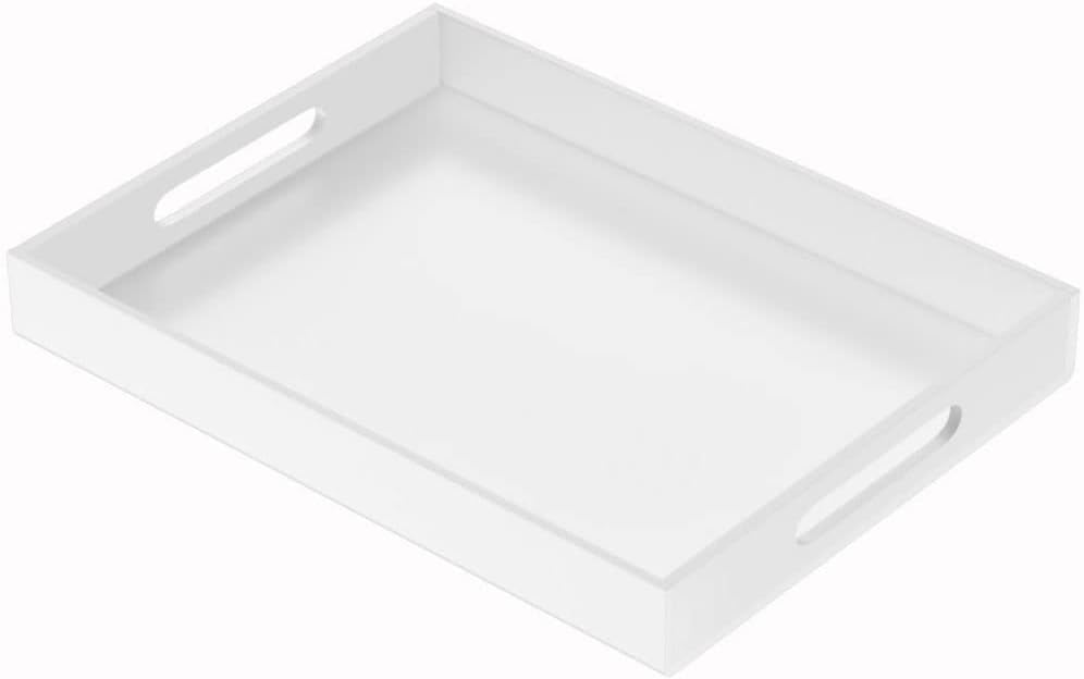 NIUBEE Acrylic Serving Tray 12x16 Inches -Spill Proof- White Decorative Tray Organiser for Ottoman Coffee Table Countertop with Handles