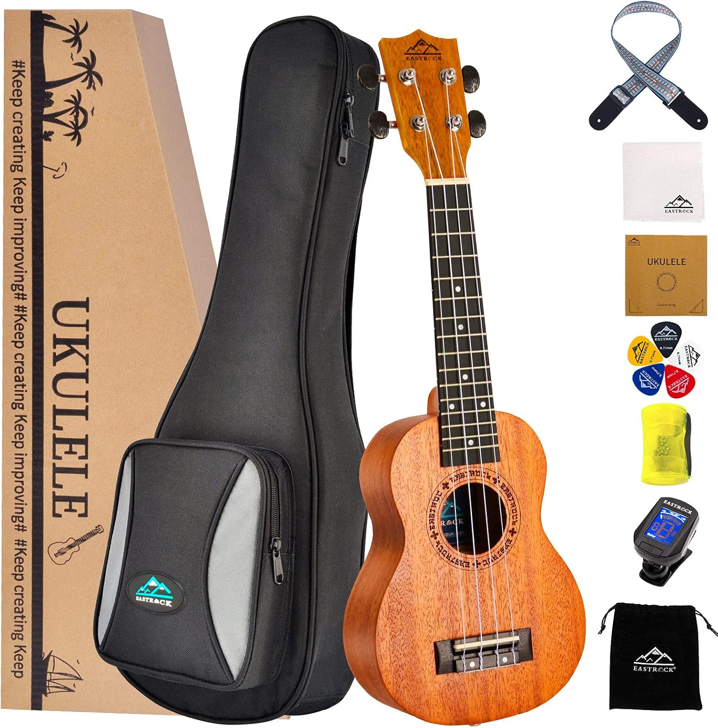 EASTROCK Soprano Ukulele Mahogany Beginner 21 inch Ukelele Big Package Kit. Ukulele Ukalalee Suitable for Kids, Beginners. (21-Mahogany)