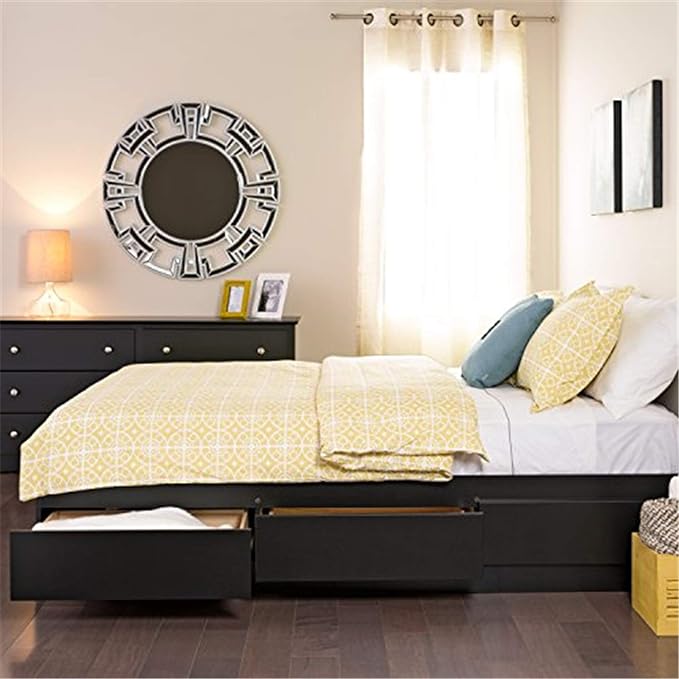 Prepac Mate's Queen 6-Drawer Minimalist Platform Storage Bed, Contemporary Queen Bed with Drawers 81.5" L x 63" W x 18.75" H, Black, BBQ-6200-3K