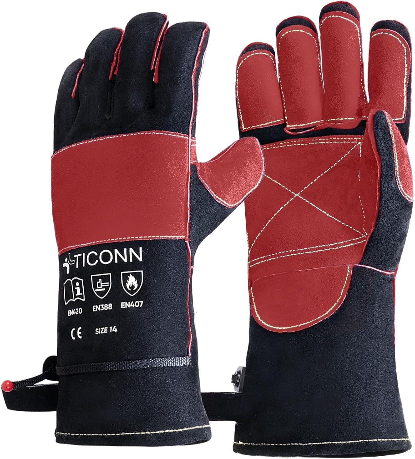 TICONN Welding Gloves, 1000F Fire Heat Resistant Gloves Fireproof Leather Gloves