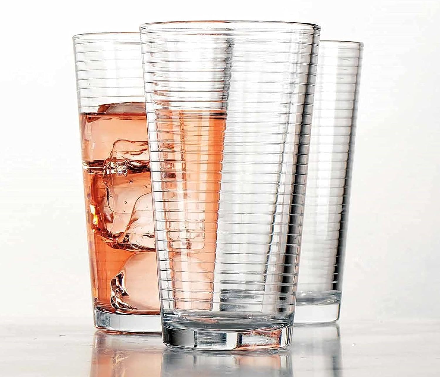 Glaver's Drinking Glasses Set of 10 Highball Glass Cups, Premium Quality 17 Oz. Coolers, Ribbed Glassware. Ideal for Water, Juice, Cocktails, and Iced Tea. Dishwasher Safe.