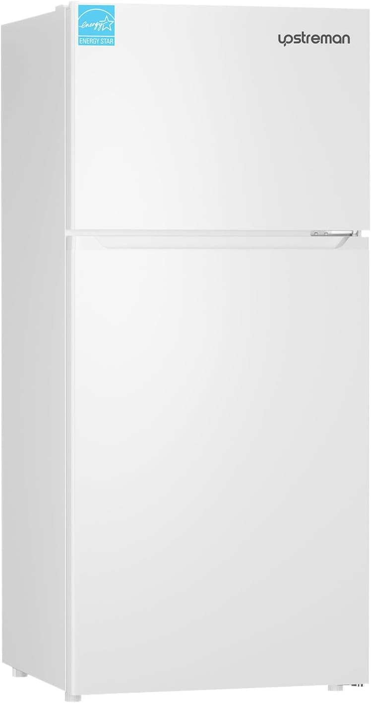 Upstreman 17.6 Cu.Ft. Double Door Refrigerator in White Steel with Large Capacity Top Freezer, Frost Free, Adjustable Thermostat Control, Fingerprint-resistant,Reversible Door Swing, ENERGY STAR