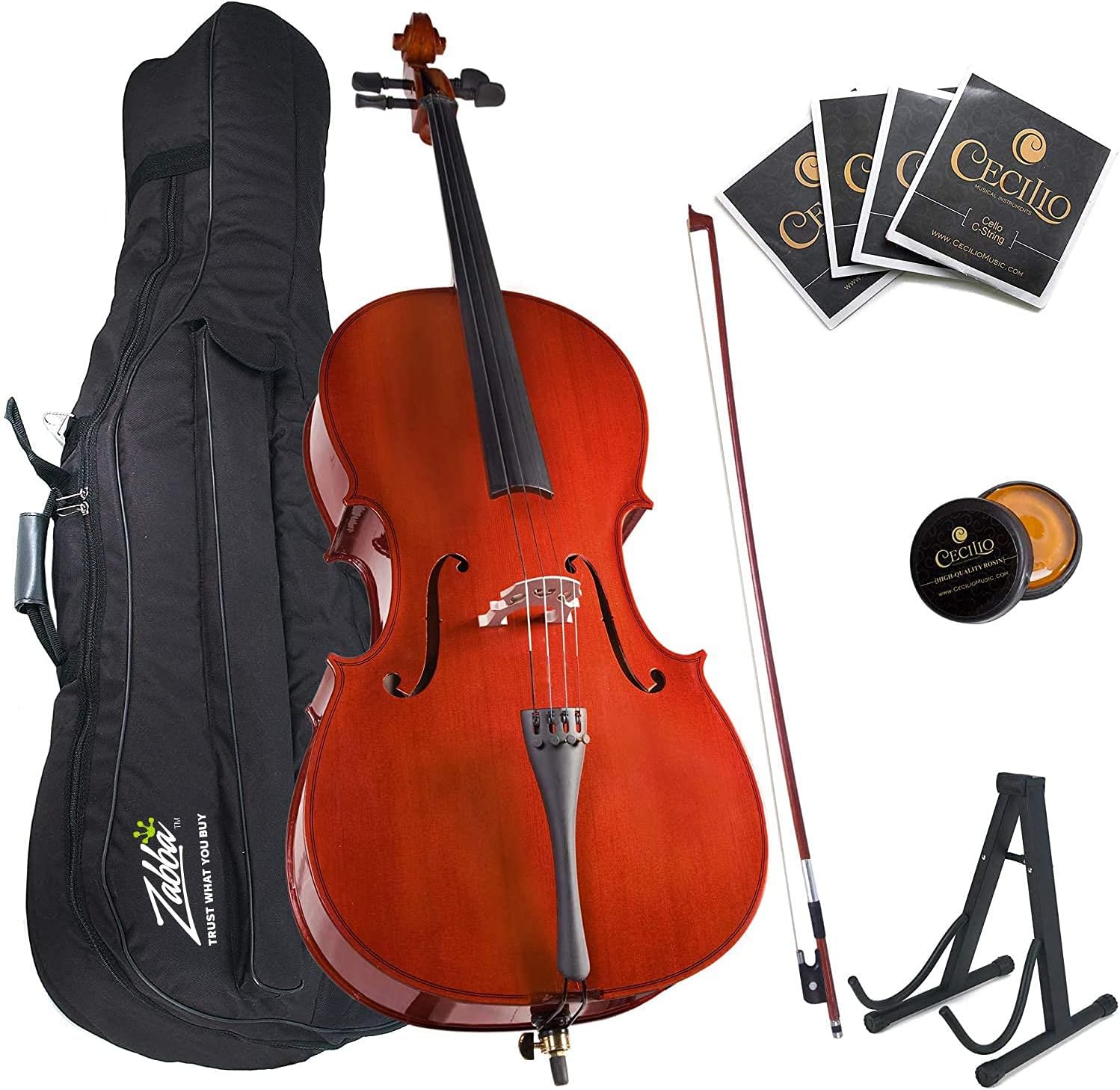 Cecilio- Musical Instrument For Kids &amp; Adults - Cellos Kit with Bow, Stand, Bag - Stringed Music Instruments For Students (1/4-Size, Natural)