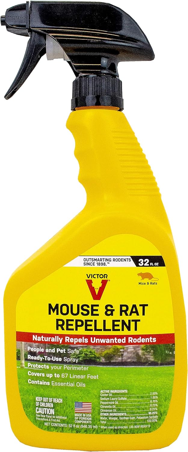 Victor M809 Mouse and Rat Repellent Natural Non-Toxic Spray for Indoor and Outdoor Use Ready to Use  32 fl oz