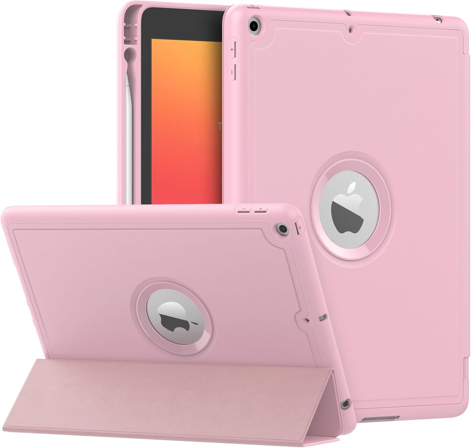 MoKo Case for iPad 9th Generation 2021 / iPad 8th Generation 2020 / iPad 7th Generation 2019 with Pen Holder, iPad 10.2 Case with Soft TPU Back Stand Cover, Auto Wake/Sleep, Light Pink