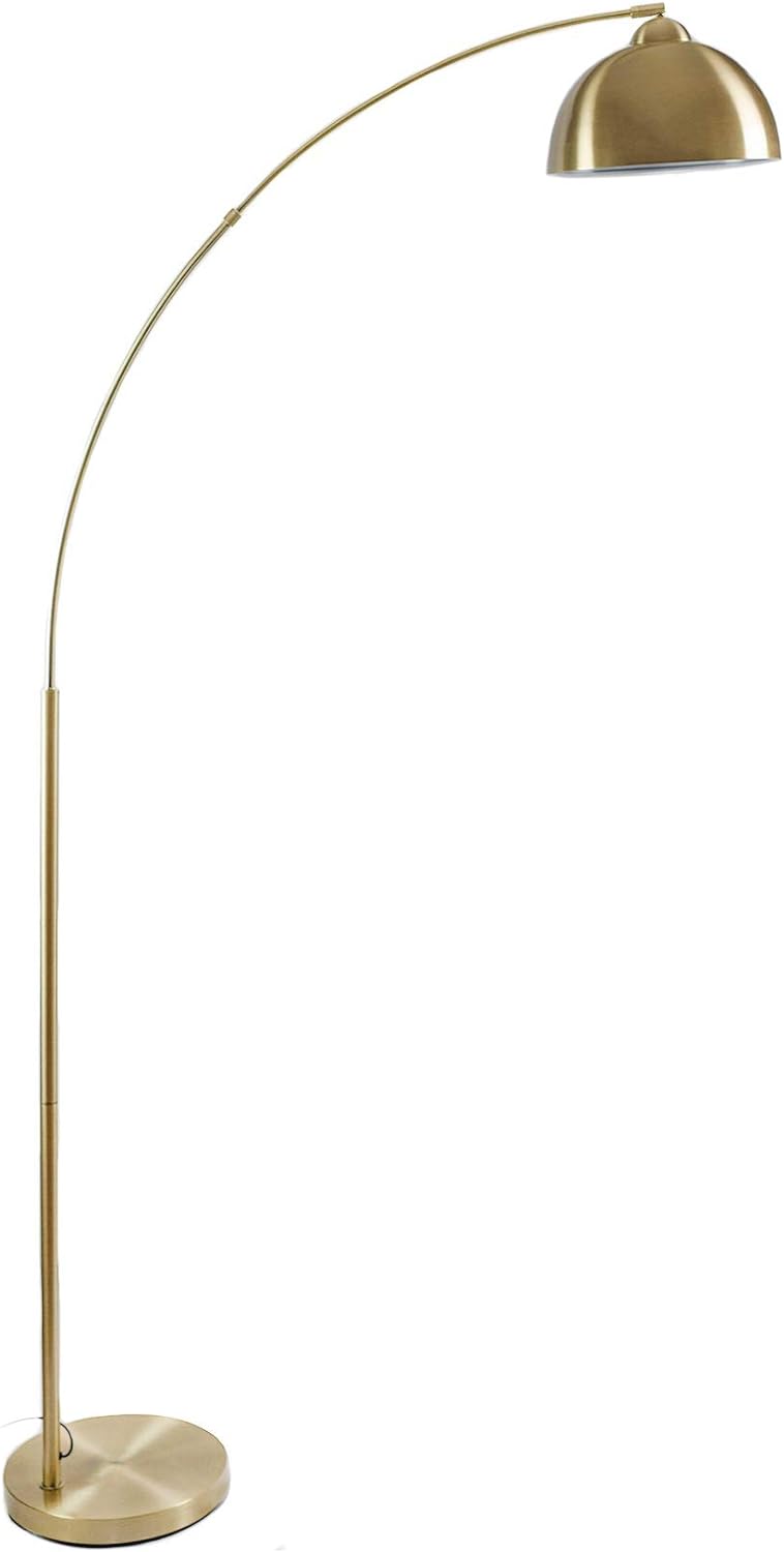 Arc Floor Lamp, 79 Height Gold Brass Floor Lamp Curved, and Metal Dome Shade with Glossy White Interior Perfect for Living Room Reading Bedroom Home Office