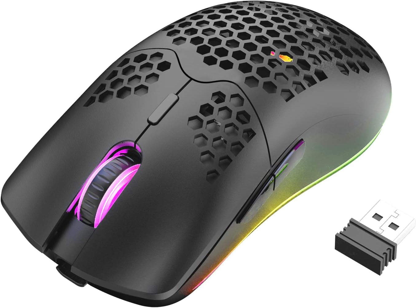 XINMENG Wireless Gaming Mouse Lightweight Honeycomb Design 3200 DPI Rechargeable Gaming Mouse with 16 Rainbow Backlit, USB Receiver,Compatible with PC Gamers and Xbox and PS4 Users