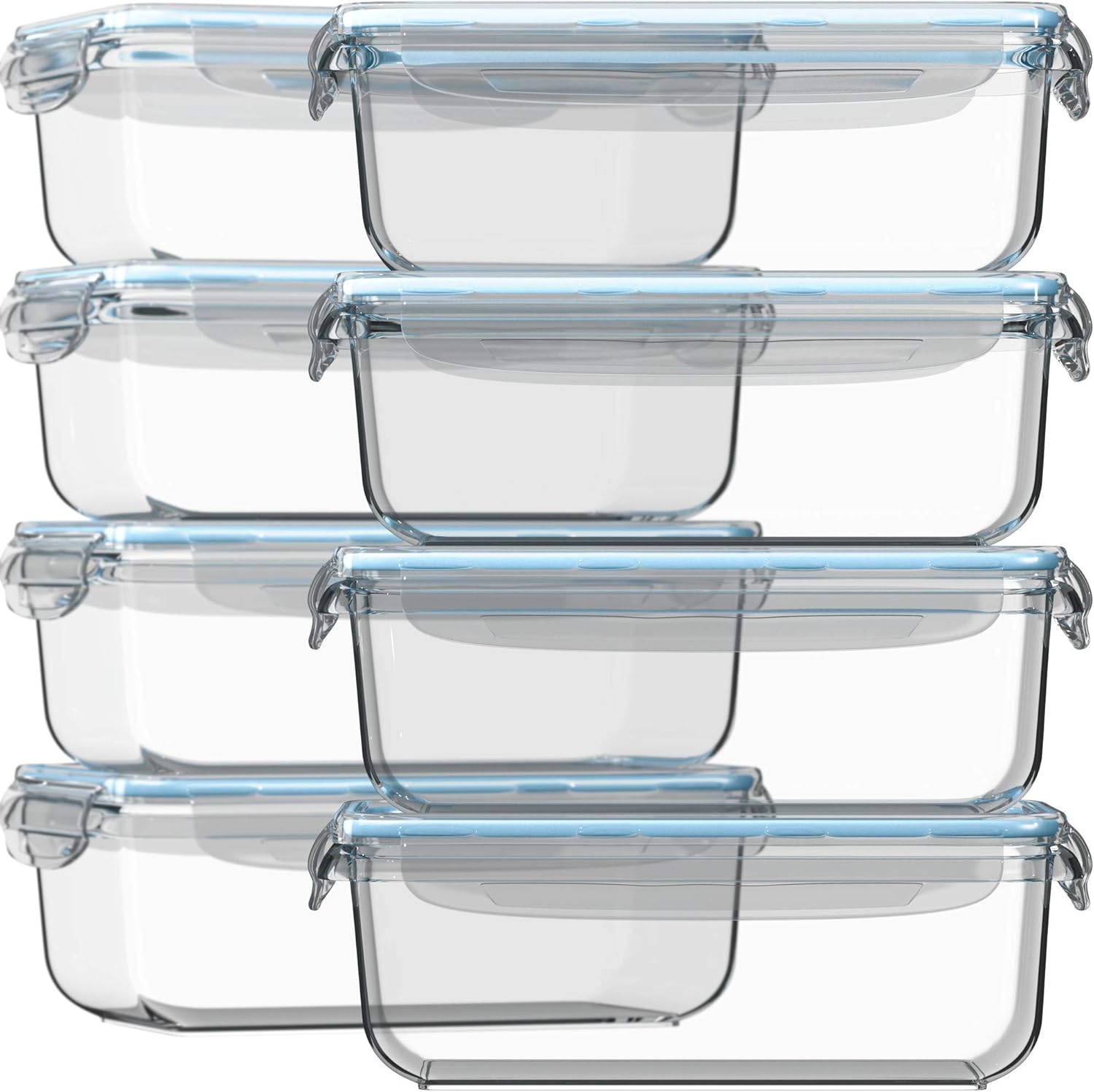 Glass Food Storage Containers with Lids 30 Oz 16 Pc (Set of 8) Airtight Large Reusable Leak Proof BPA Free Food Prep Containers Freezer to Oven Safe