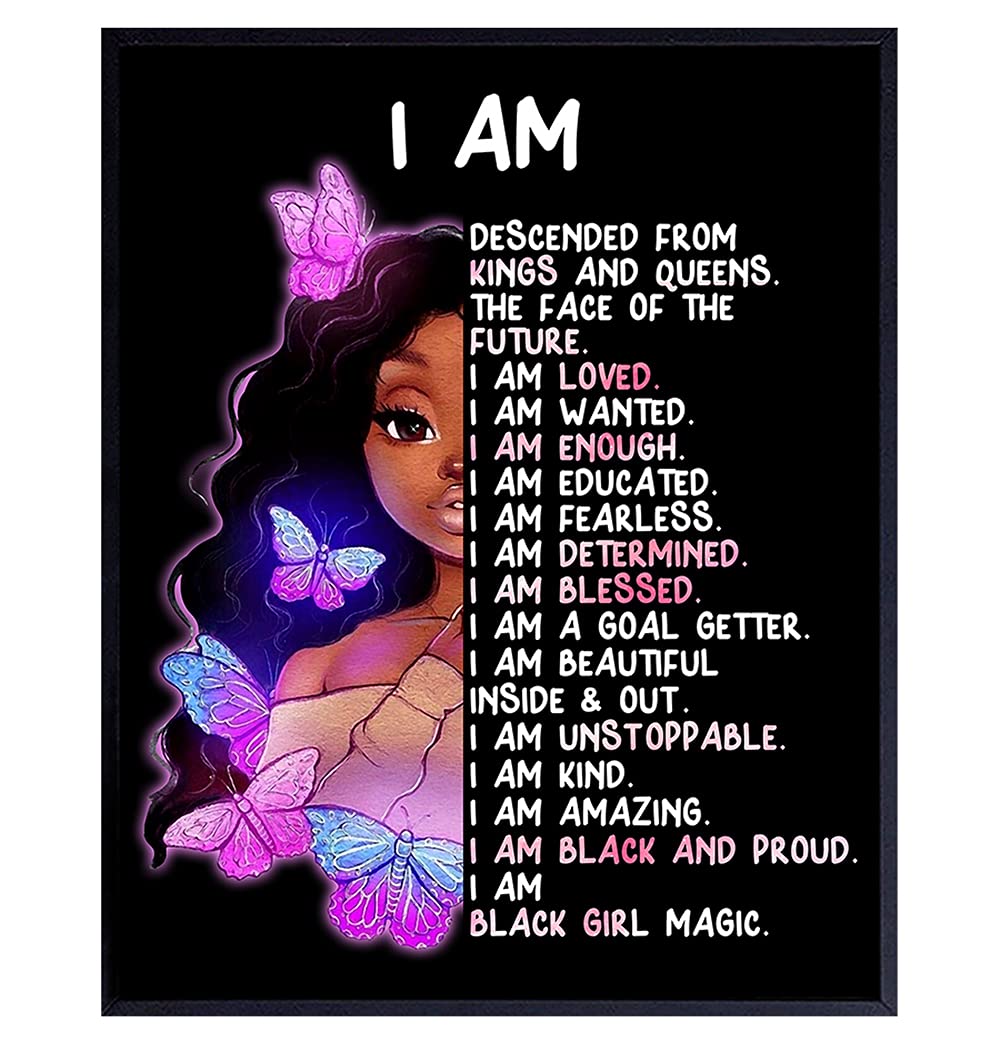 African American Girl Wall Art &amp; Decor - I Am Black Girl Magic - Black Art - Inspirational Positive Affirmations - Inspiring Positive Quotes - Tween Teen Little Girls Bedroom Decor - Daughter Gifts