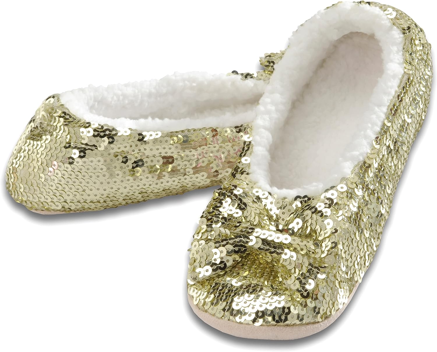 Snoozies Ballerina Bling Metallic Shine Women Slippers | Sequin House Slippers for Women | Slipper Socks with Grippers for Women | Cute Slippers for Women