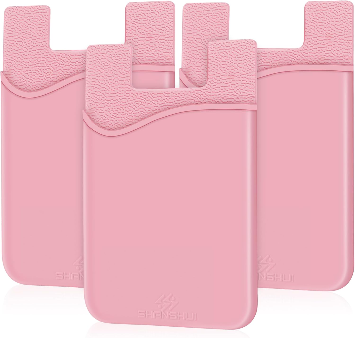 SHANSHUI Phone Card Holder, Slim Silicone Credit Card ID Cell Phone Wallet Stick on Pocket for Phone Cases All Smartphones - 3 Pack Pink