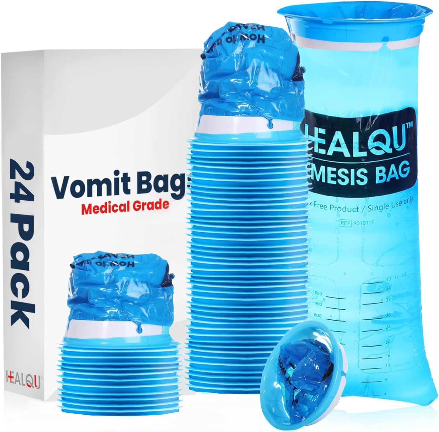 Hospital Vomit Bags - 24 Pack 1000ml Car Throw Up Bag - for Airsick Travel & Motion Sickness - Leak Resistant Medical Grade Puke Bag - Disposable Barf Bags Throw Up, Nausea