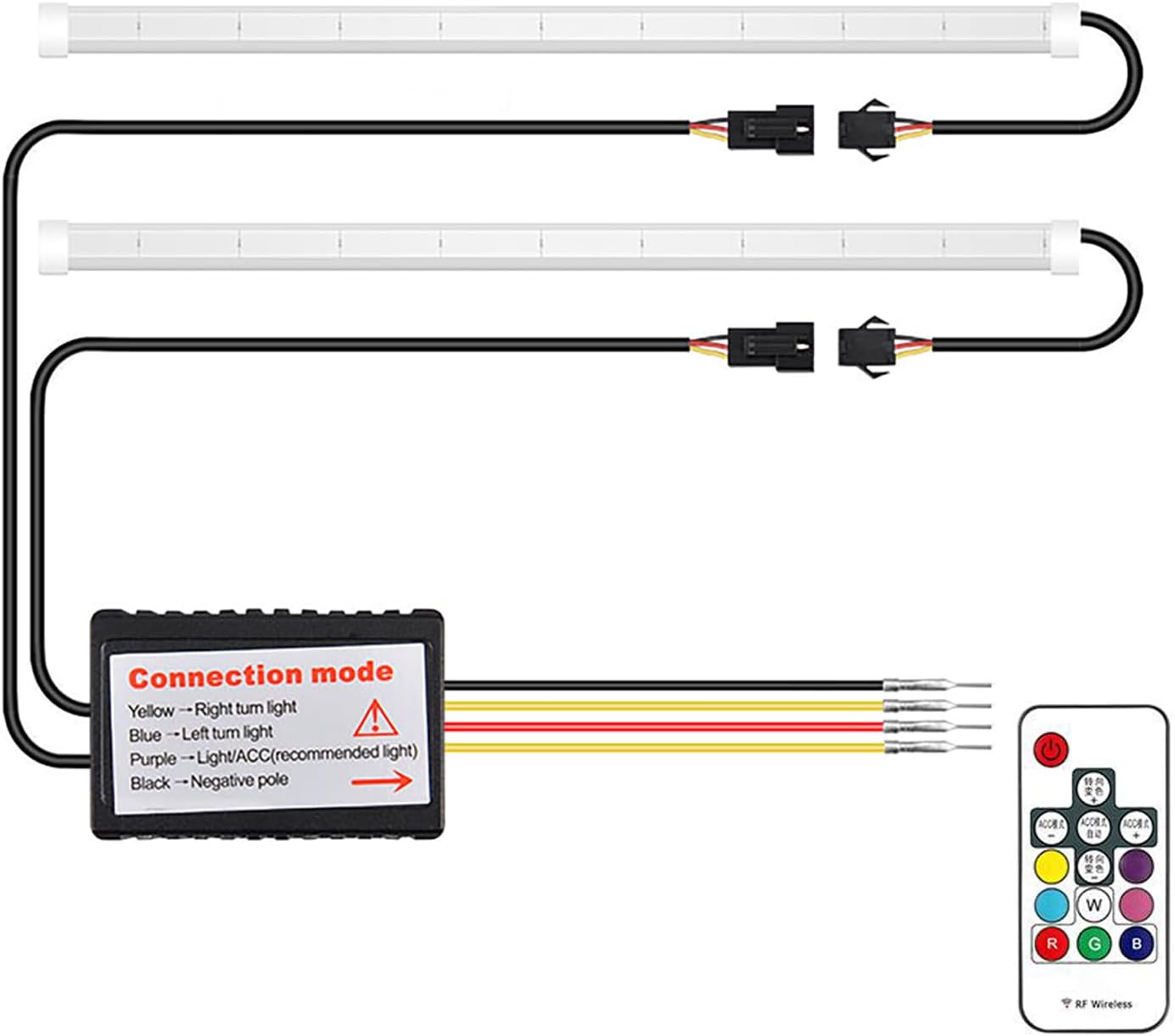 Exterior Car LED Lights - Multicolor 2 Pcs 24 inches Daytime Running Lights, RGB Flexible LED Strip Light Kits - for Car Replacement Switchback Headlight Decorative Lamp and Turn Signal Light