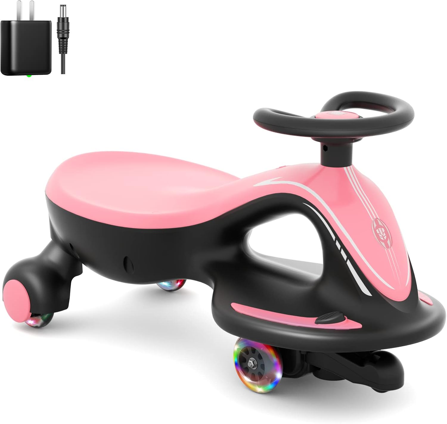 XJD Electric Wiggle Car Ride On Toy, 2 in 1 Wiggle Car Rechargeable Battery with Anti-Rollover Colorful Light-Emitting Wheel for Toddler Ride On Toys 3 Years and Up (Black) (Pink)