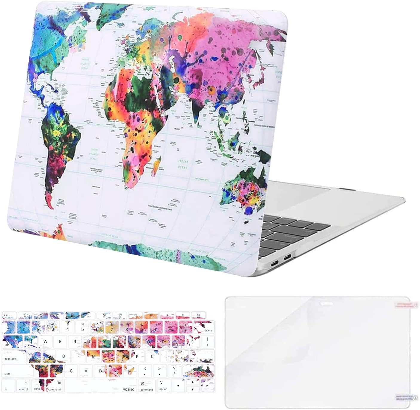 MOSISO Compatible with MacBook Air 13 inch Case 2022 2021 2020 2019 2018 Release A2337 M1 A2179 A1932 Retina Display, Plastic Pattern Hard Case&Keyboard Cover&Screen Protector, World Map White Base