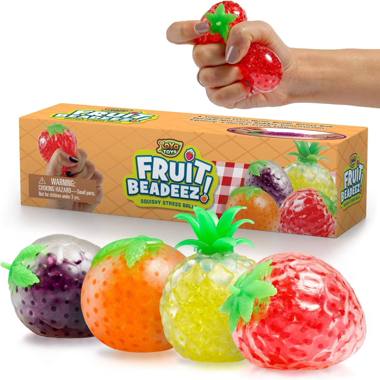 YoYa Toys Fruit Favorites DNA Balls - Fidget Toy Stress Ball - Colorful Soft Squishy - Mental Stimulation, Clarity & Focus Tool - Fun for Any Age - 4 Pack