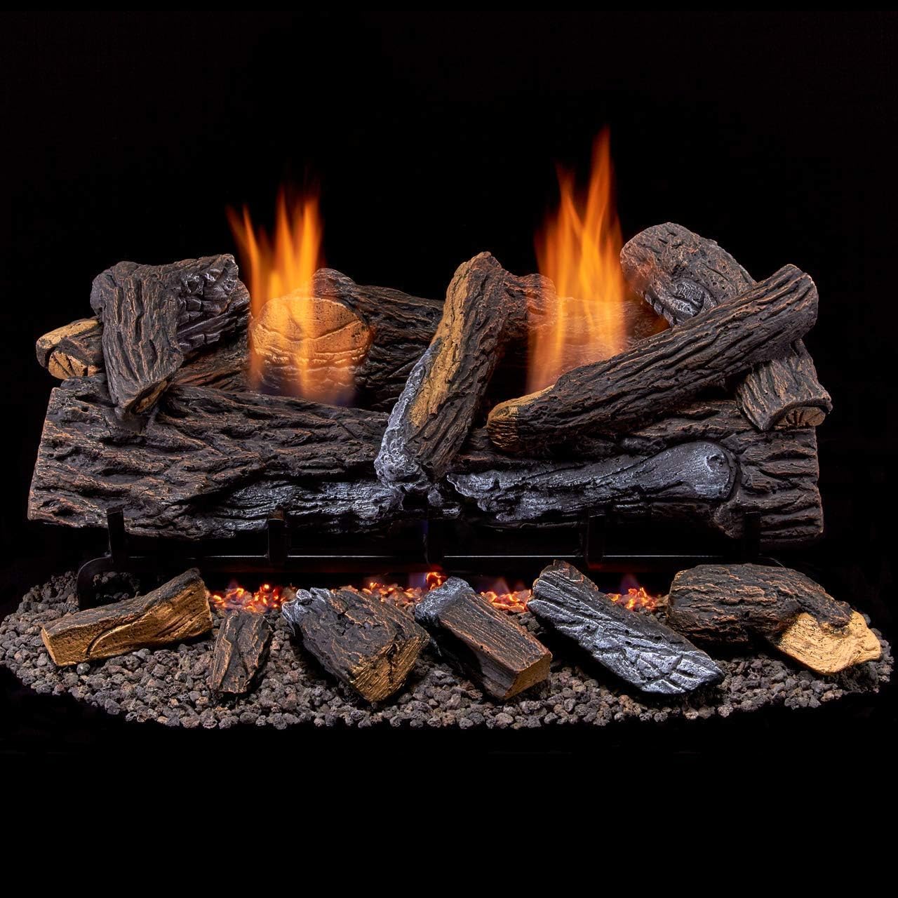 Duluth Forge DLS-24R-2 Dual Fuel Ventless Fireplace Logs Set with Remote Control, Use with Natural Gas or Liquid Propane, 33000 BTU, Stacked Red Oak, 24 Inches