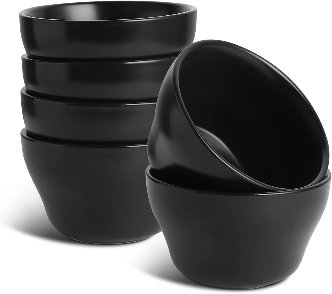 Selamica Ceramic Small Bowls Dessert Bowls 8oz Bouillon Cups for Dessert Soup Dipping Sauce Coffee Cupping Microwave and Dishwasher Safe - Set of 6(Black)