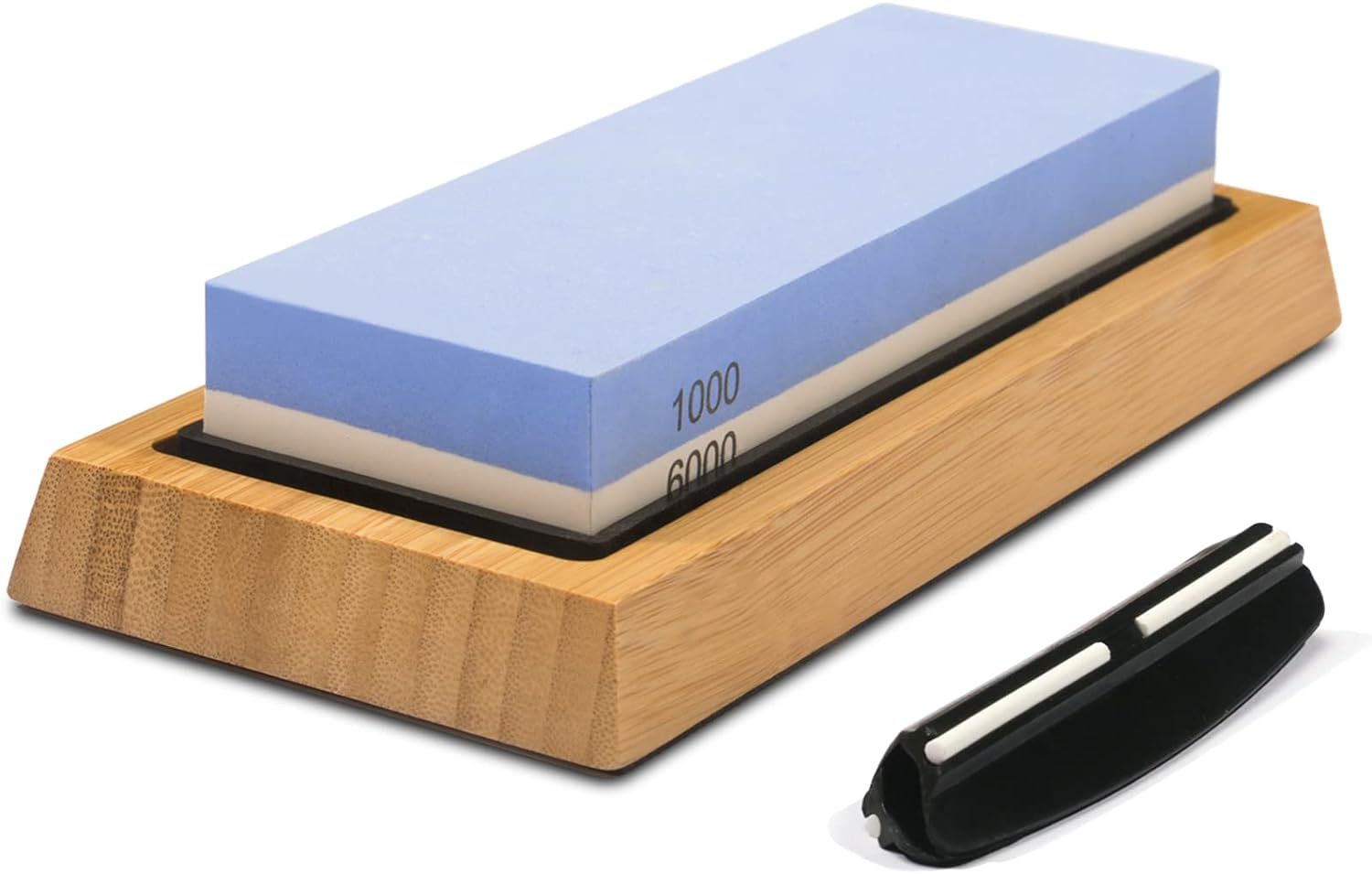 Whetstone Knife Sharpening Stone Kit - Double Sided Whetstone Knife Sharpener 1000/6000 Grit, Professional Honing Sharpening Stone Set With Slip-Resistant Bamboo Base and Angle Guide