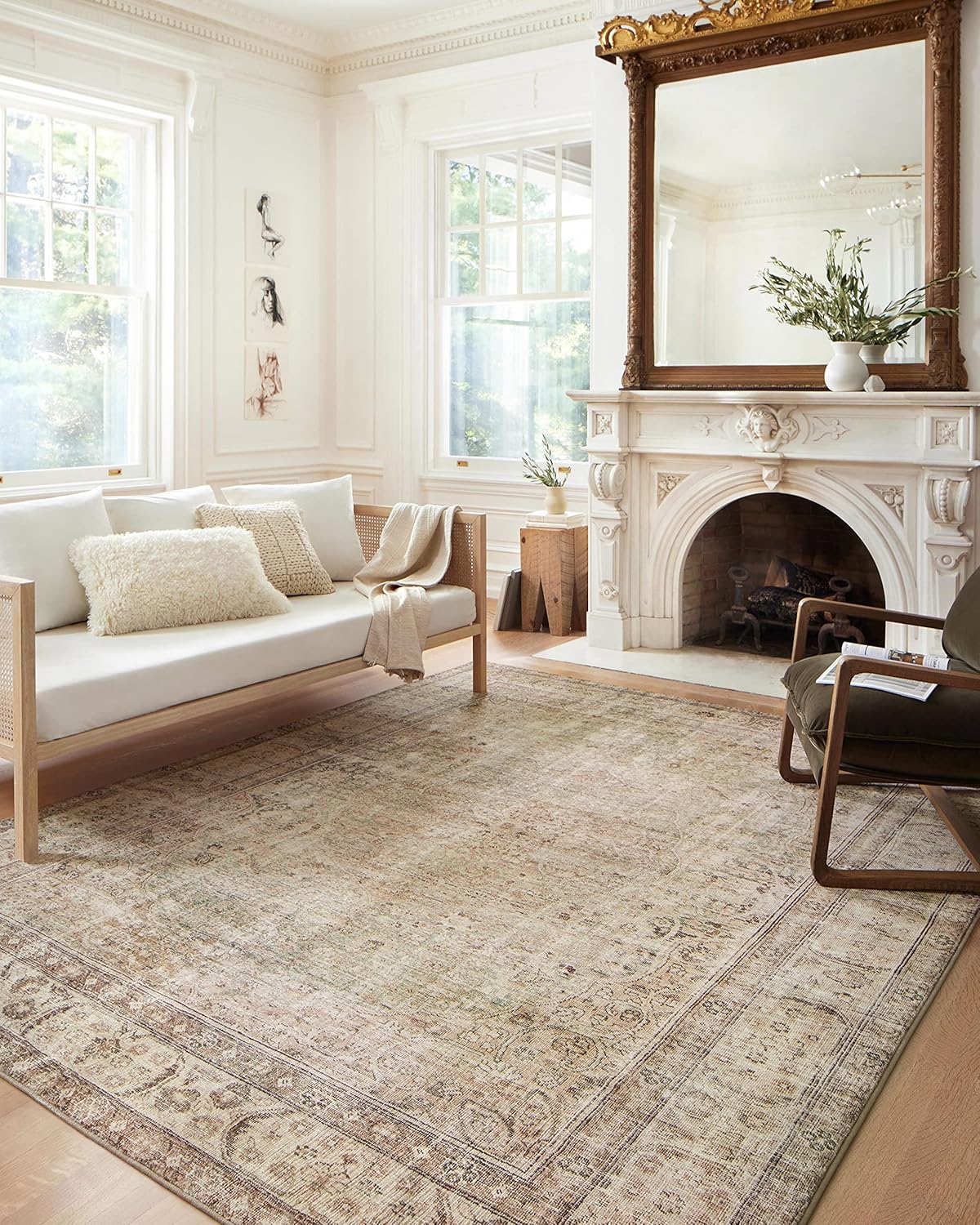 Loloi II Margot Collection MAT-01 Antique/Sage 7'-6 x 9'-6, 3.8 Thick, Area Rug, feat.CloudPile, Soft, Durable, Printed, Medallion, Low Pile, Non-Shedding, Easy Clean, Living Room Rug