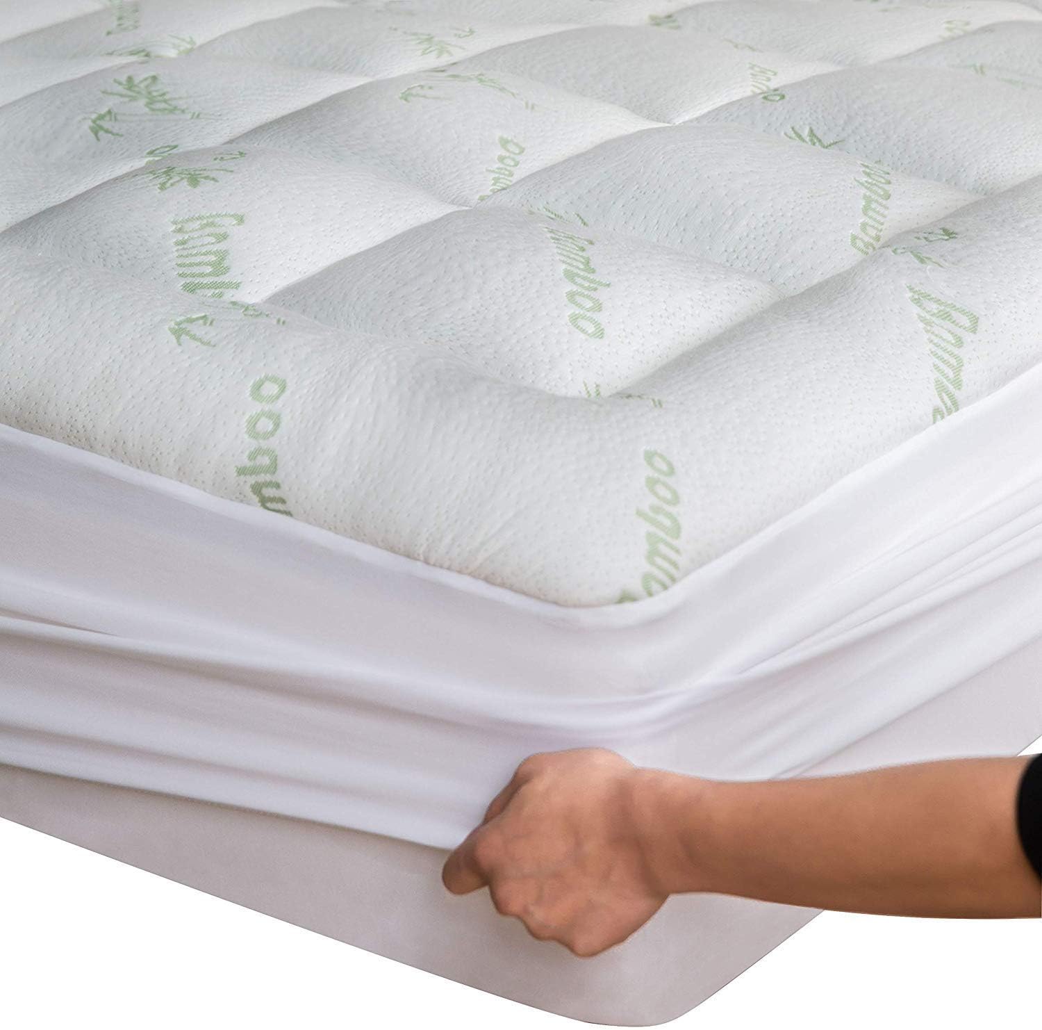 Bamboo Full Mattress Topper - Thick Cooling Breathable Pillow Top Mattress Pad for Back Pain Relief - Deep Pocket Topper Fits 8-20 Inches Mattress (Viscose Made from Bamboo, 54x75 Inches)