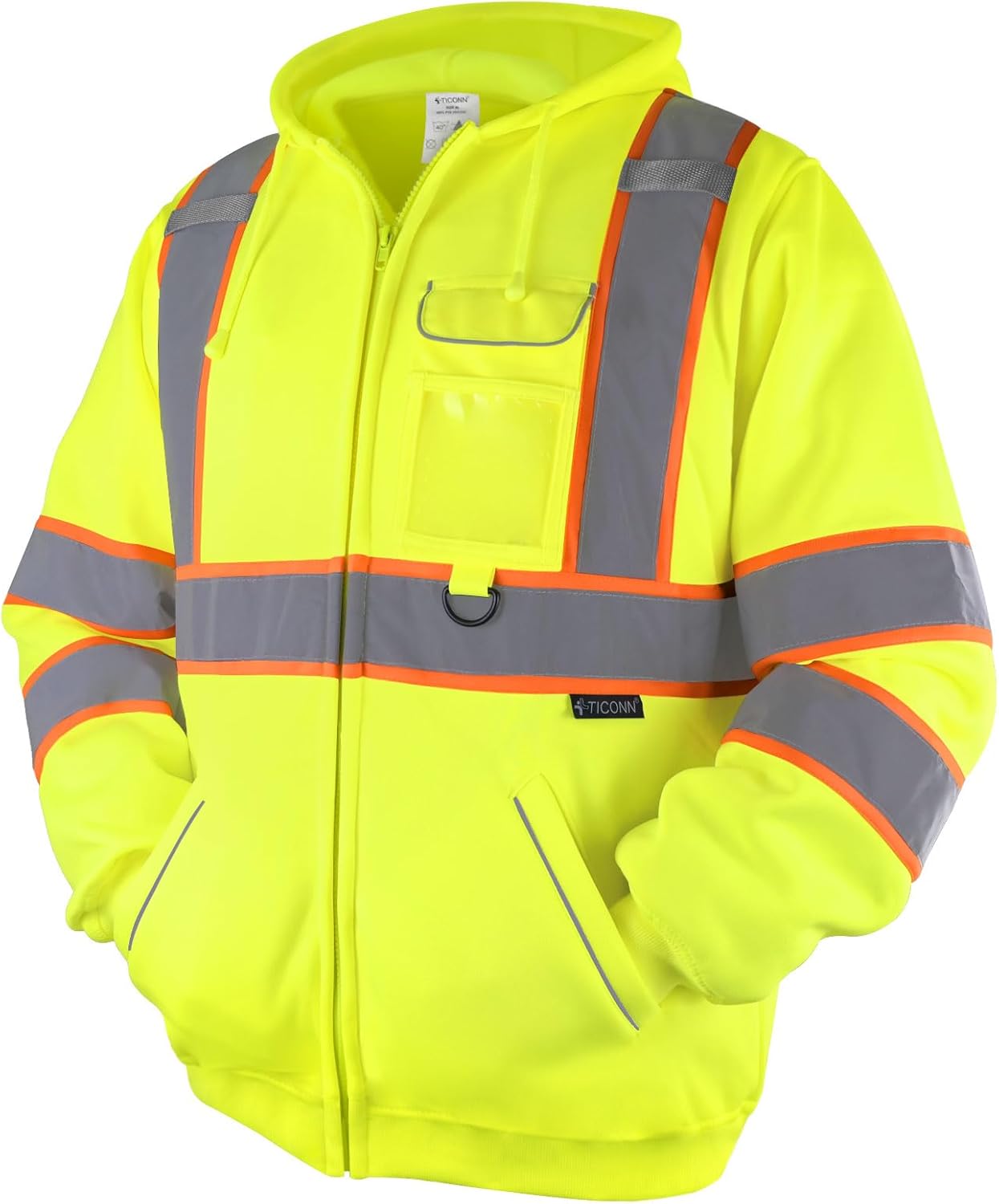 TICONN Safety Hoodie Jacket, High Vis Reflective Safety Fleece Hoodie, PPE Gear for Cold Weather Meet ANSI III