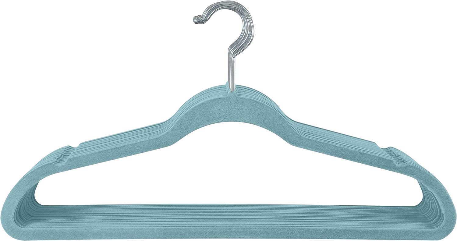 Simplify 10 Super Slim Velvet Huggable Hangers in Dusty Blue