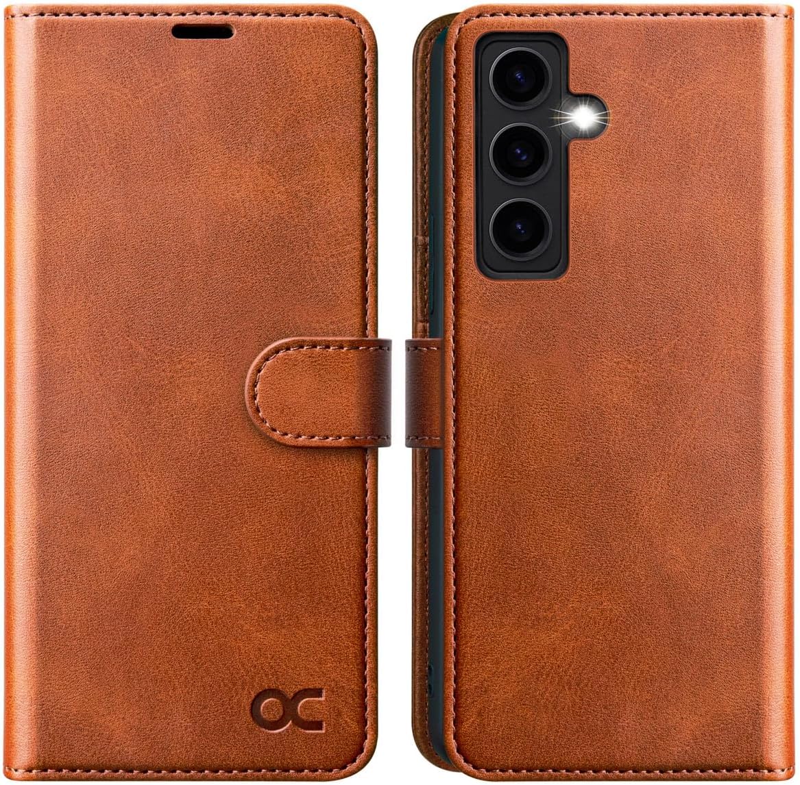 OCASE Compatible with Galaxy S24 5G Wallet Case, PU Leather Flip Folio Case with Card Holders RFID Blocking Kickstand [Shockproof TPU Inner Shell] Phone Cover (2024), Brown