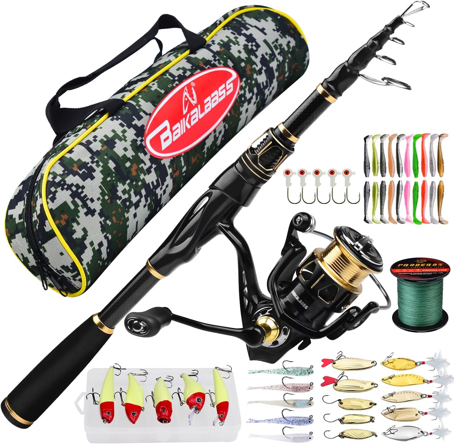 Fishing Rod and Reel Combo - Carbon Fiber Telescopic Fishing Pole with 2000 Spinning Reel Combos - Sea Saltwater Freshwater Ice Bass Fishing Tackle Set Fishing Rods Kit Fishing Poles and Reels Combo