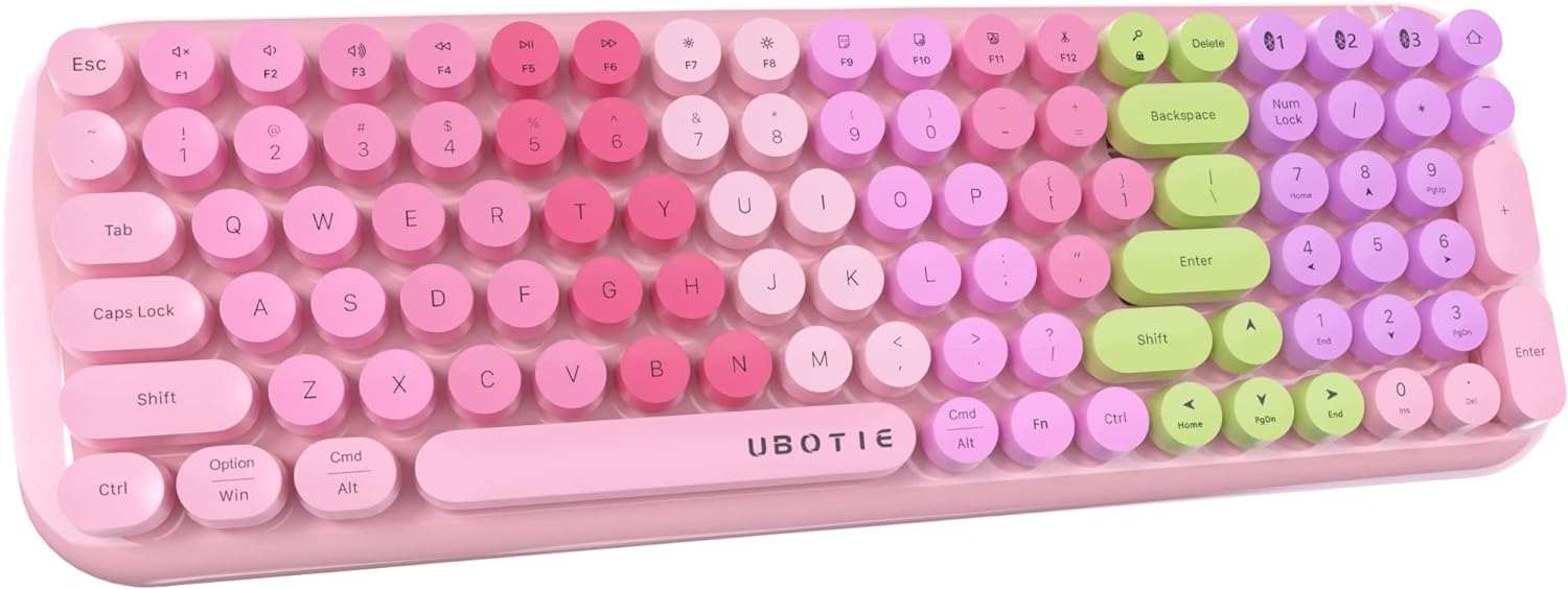 UBOTIE Colorful Bluetooth 100Keys Keyboards, Wireless Compact Rainbow Gradual Colors Retro Typewriter Flexible Keyboard for Tablet, Cellphones, PC