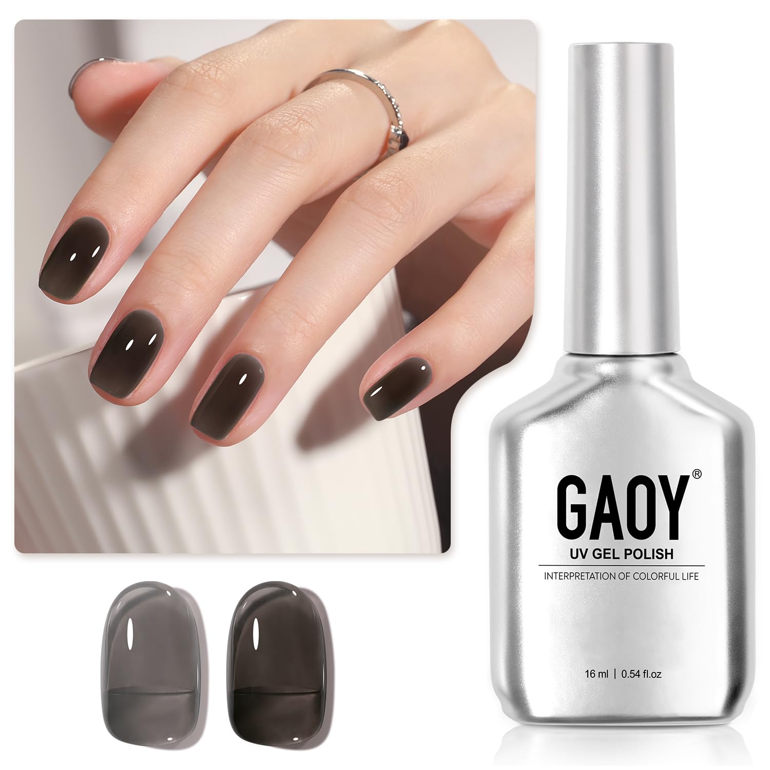 GAOY Jelly Nude Black Gel Nail Polish, 16ml Sheer Neutral Translucent Soak Off Gel Polish, UV Light Cure for Nail Art DIY, 1724 Smoked Glass