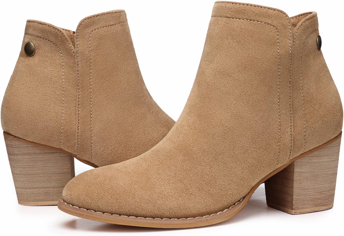 SHIBEVER Women' Ankle Boots Heel: Chunky Low Heels Almond Toe Boots Suede Side Zipper Casual Western Booties Shoes