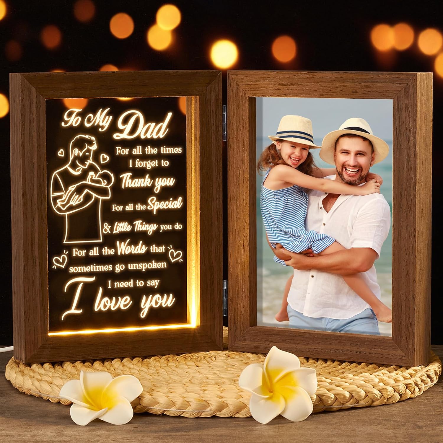 Best Dad Gifts for Dad Who Wants Nothing from Daughter Son Wife Kids Fathers Day Gifts for Dad New Dad Gifts for Bonus Dad Step Dad - Engraved Night Light with Dad Picture Frame 5x7 Birthday Gifts